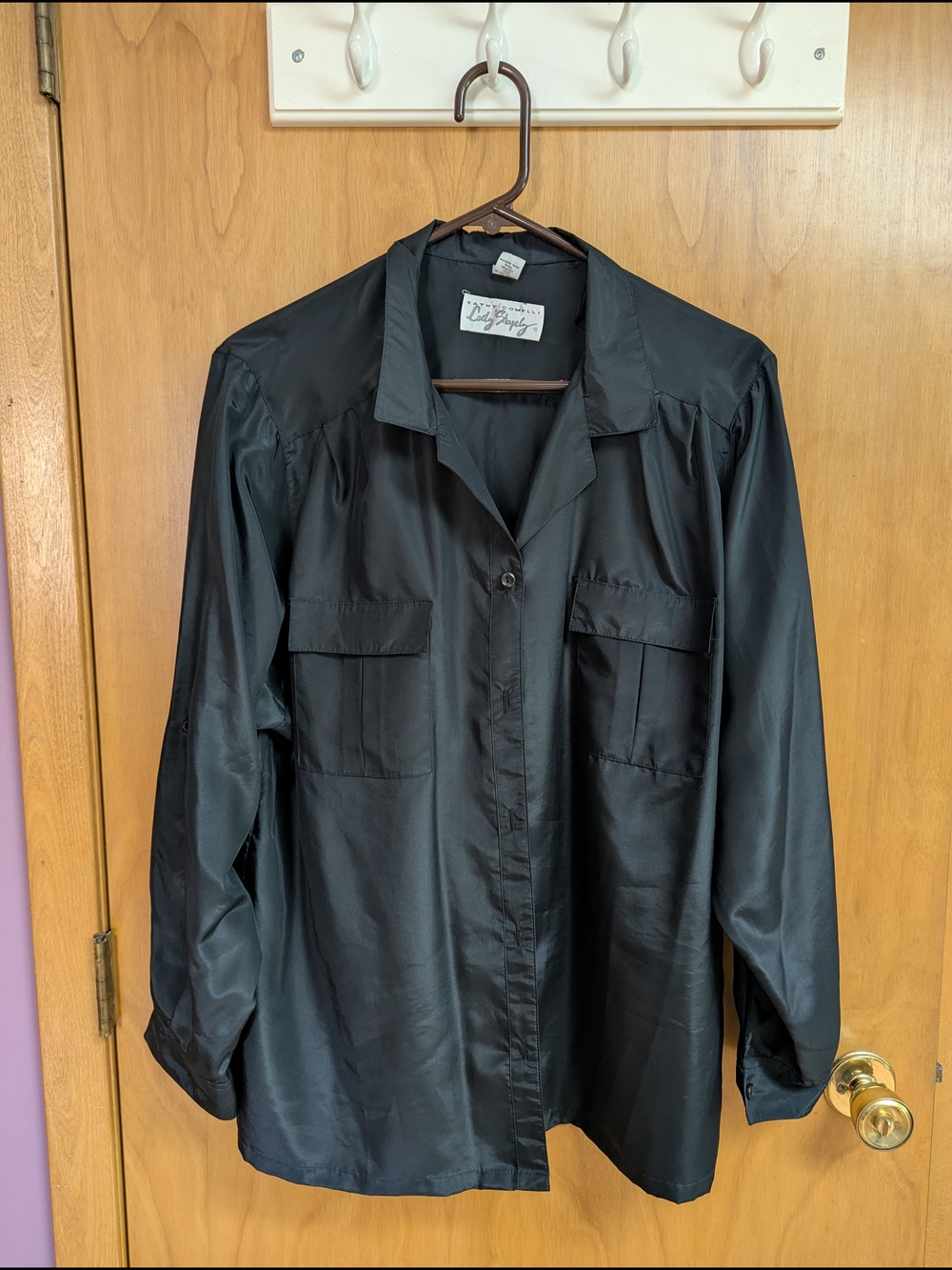 Black Satin Button-Up Shirt